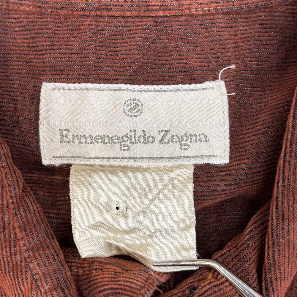 Ermenegildo Zegna Mens Rust Brown Corduroy Button Down Shirt Made in Italy - Picture 3 of 10